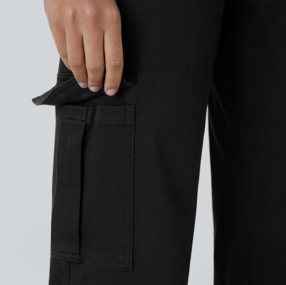 NWT Halara Flex Multiple Pockets Straight Leg Stretchy Cargo Jeans ML Tall Black - Picture 6 of 10